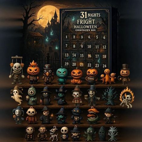 Halloween-Adventskalender 2025 – 31 Teile – Halloween-Figuren – Countdown-Timer – Gothic-Schreibtischdekoration (1/4)