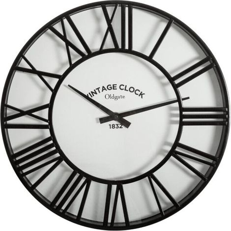 Pendule murale vintage silencieuse 35cm – Mécanisme sans tic tac – Design élégant en polystyrène et verre – Couleur noire (1/2)