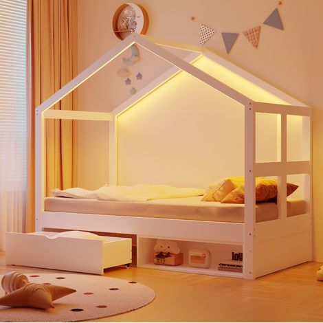 struttura letto 90x190 cassetto scarpiera LED bianco HAVRYA (1/5)