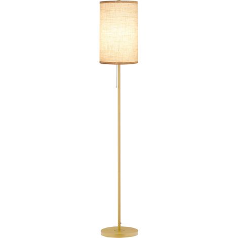 Lampadaire design 40 W max. piètement mât acier doré abat-jour lin crème dim. 25,5 x 25,5 x 157 cm doré et beige