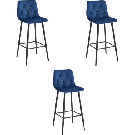 Taburete Valora KODA, terciopelo azul marino, patas negras x3 (1/5)
