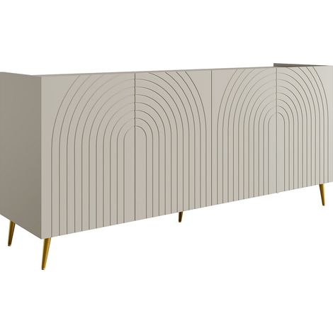 Vente-Unique – Buffet 4 portes en mdf et métal – Finition mélaminée beige – Dimensions 200x85x38 cm – Charge maximale 30 kg – À monter soi-même (1/4)