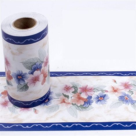 Frises Papier Peint Fleur bleue rose 10 X 1000CM Moulure Murale Autocollant Murals Adhesif Murale Plinthe Adhesive PVC (1/3)