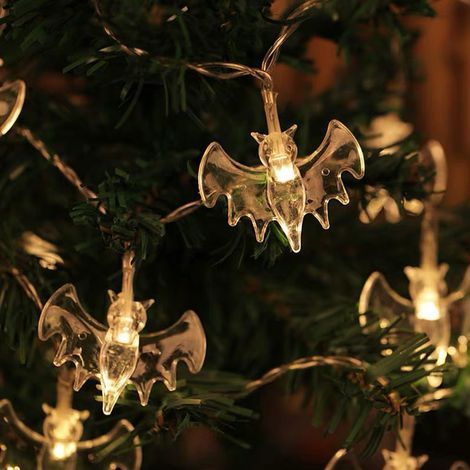 Guirlande lumineuse Halloween 10 pieds 20led en forme de chauve-souris, décoration suspendue, étanche, lumière blanche chaude, fonctionne à piles, effrayante pour fête (1/5)