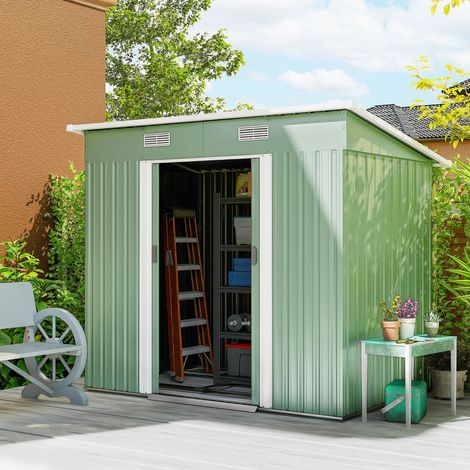 Abri de jardin métallique, 2,3 m², 207 x 130 x 182 cm, abri à outils avec toit pentu, fenêtre, ossature, vert (1/5)