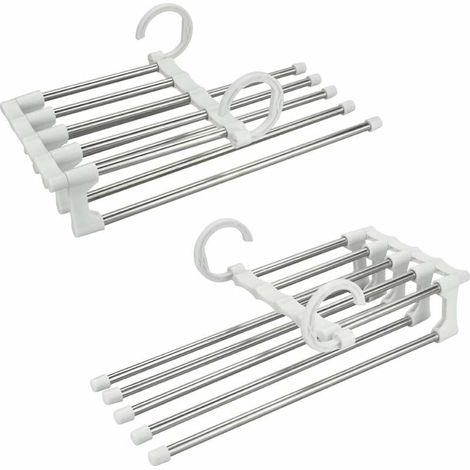 2 Pcs Stainless Steel Clothes Hanger Pants Hangers Non-Slip Hanger Space Saving Foldable Multiple Plastic Hanger Magic Hanger Tie Hanger Scarf Hanger for Pants Tie Jeans-White (1/5)