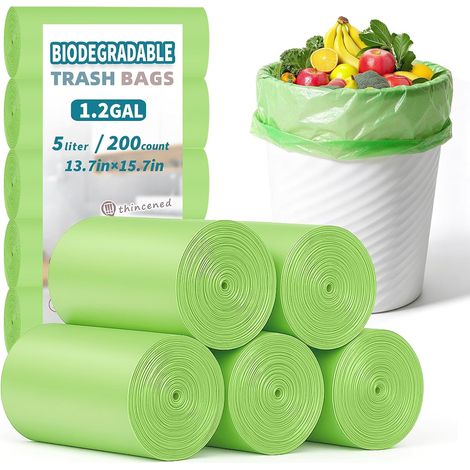 Sacs Poubelle Compostables 5L 200 Sacs, Solides, Etanches, Anti-Fuite-5 Rouleaux (1/5)