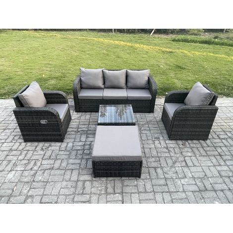 Fimous Ensembles de meubles de jardin 6 places Canapés de terrasse avec Chaise inclinable Canapé 3 places Grand tabouret Gris foncé mixte (1/5)
