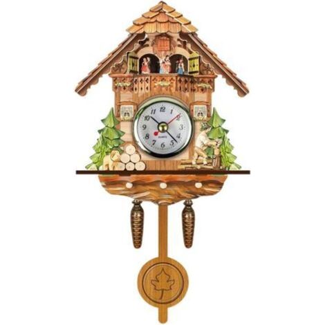 Antique Wooden Clock Birdhouse Wall Hanging Home Decor Automatic Swing Bell Pendulum (1/5)
