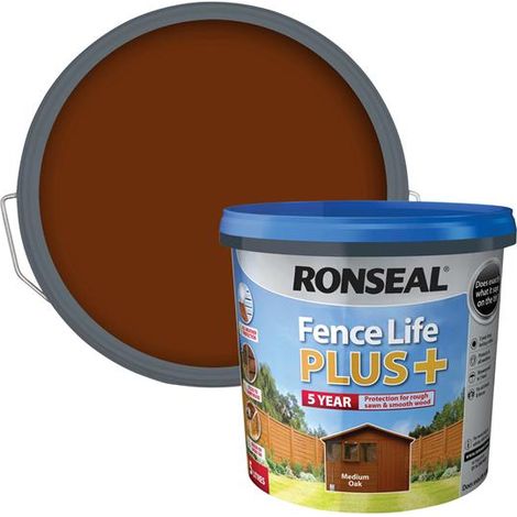Ronseal 37622 Fence Life Plus+ Medium Oak 5 litre RSLFLPPMO5L