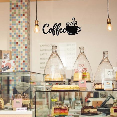 Décoration murale en métal avec panneau « Bar à café » et tasse à café, idéale pour un coin café, un cellier, une cuisine, un salon ou une salle à manger. (1/4)