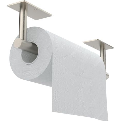 Porte-Serviettes en Papier adhésif sous l'armoire, Support adhésif ou fixé au Mur en Acier Inoxydable SUS304 pour Cuisine, Salle de Bain, Ferme, Barbecue, buanderie (Argent) (1/5)