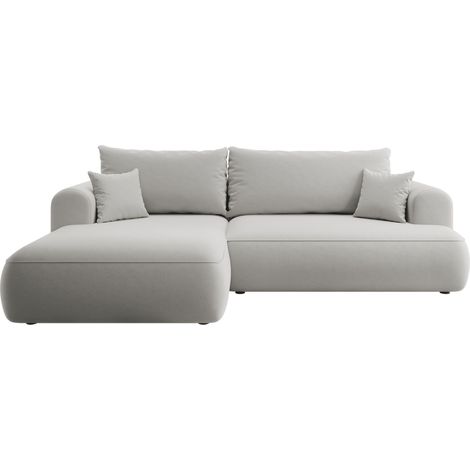 Selsey - Eckschlafsofa Ovo L-förmiges graues Velours mit einem Behälter aus pflegeleichtem Stoff, linke Seite (1/5)