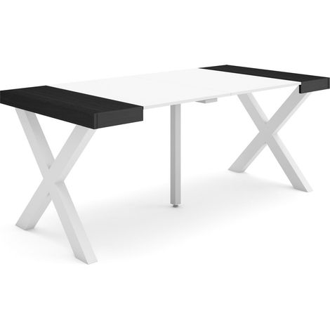 Skraut Home - Table console extensible, Console meuble, 180, Pour 8 personnes, Pieds bois massif, Style moderne, Blanc et noir (1/5)