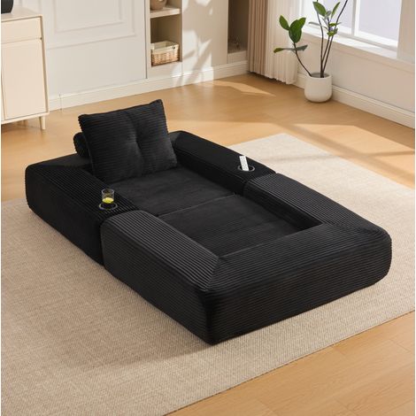 1-Sitzer-Schlafsofa aus schwarzem Cord mit Seitentasche und Getränkehalter OKMYHOME (1/5)