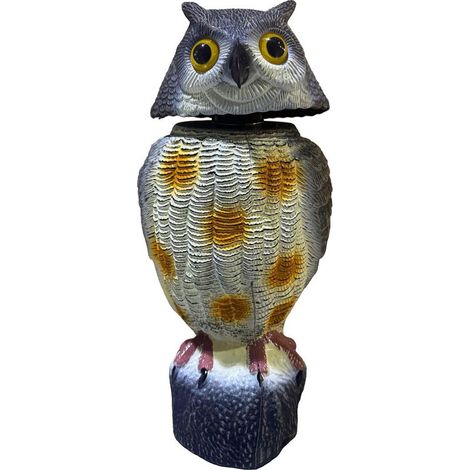Leurre de hibou anti-oiseaux à tête oscillante pour dissuasion des oiseaux, fixation incluse, pièce unique pour jardin et extérieur (1/5)