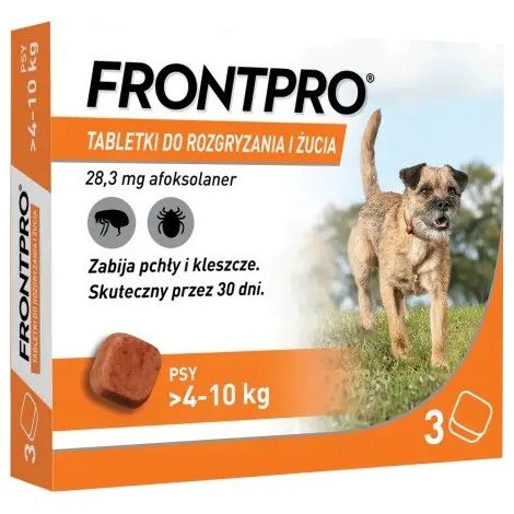 Comprimés FrontPro pour chiens de plus de 4 à 10 kg contre les puces et les tiques, 3 x 28 mg