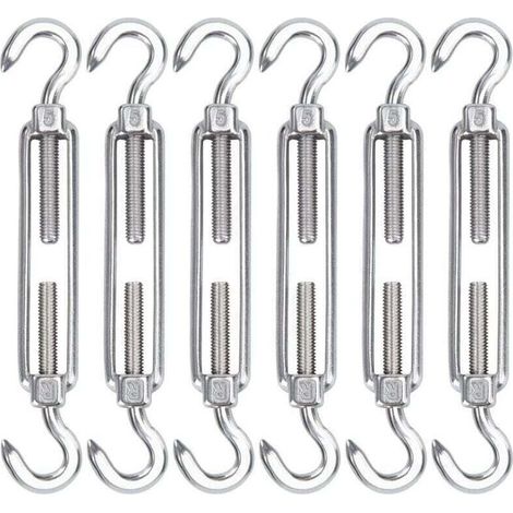M5 Tendeur Cable Acier Inoxydable, Lot de 6 Tendeur de Fil Crochet et Crochet Réglable Heavy Duty Tension Hook & Hook pour Corde Cable Fil à Linge, Grillagefor Sun Shade Installation. (1/4)