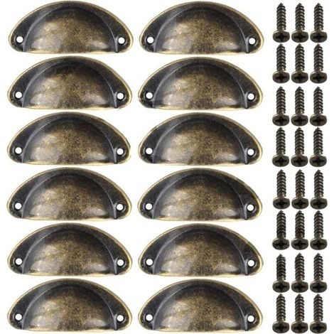 12pcs Poignes de Meuble Vintage Boutons de Tiroir Metal Coquille pour Placards Armoire Commode Cuisine Tiroirs Laiton Antique 8135mm (1/5)