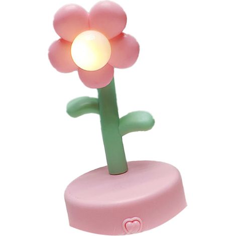 Lampe de table rose mignonne avec veilleuse en forme de fleur, lampe de bureau portable décorative pour bureau ou chambre.