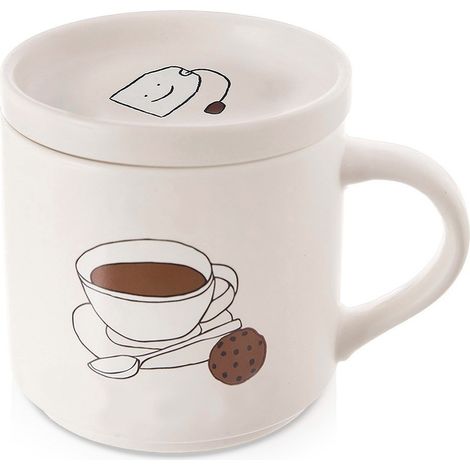 Taza con tapa, infusor de porcelana PARA hierbas de té, grande, 420 ml. (1/5)