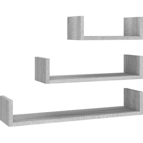 Estantes de pared 3 unidades madera de ingeniería gris Sonoma vidaXL