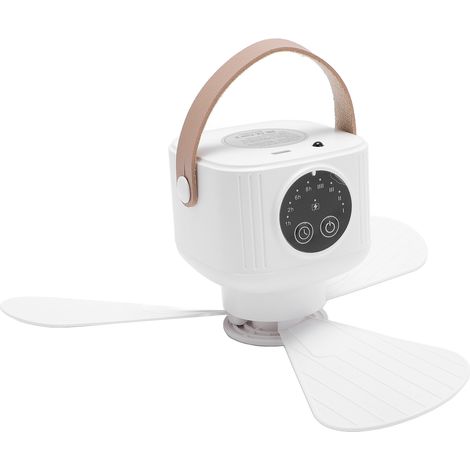 Ventilateur de plafond multifonctionnel avec éclairage, télécommande rechargeable, idéal pour le camping et les activités de plein air (chambre d'enfant, blanc). (1/5)