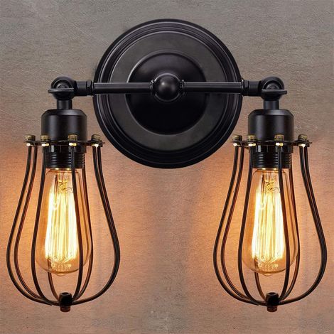 Applique murale double tête en cage métallique vintage, style industriel, lampe murale rétro (1/4)