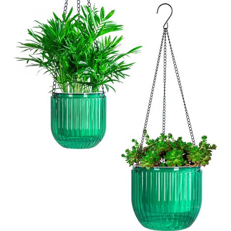 Pot de fleurs suspendu à arrosage automatique de 14 cm avec trous de drainage, petit pot de fleurs à suspendre, niveau d'eau visible, suspension de plantes, décoration d'intérieur, jardinage (1/5)