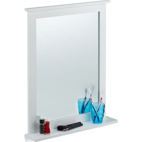 Espejo de pared blanco con estante