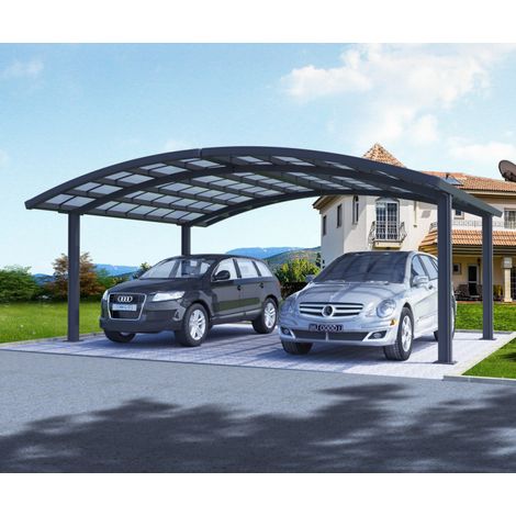 Carport double 30m² aluminium polycarbonate gris anthracite – Résistance aux chocs – Charge neige 70kg/m² – Gouttières intégrées – X-Metal