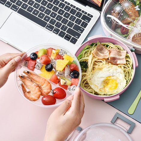 Boîte À Repas En Paille De Blé - 17 X 17 X 7 5 Cm - Compatible Micro-ondes - Support Intégré Pour Téléphone Portable - Usage Bureau École - 1 Pièce (1/5)
