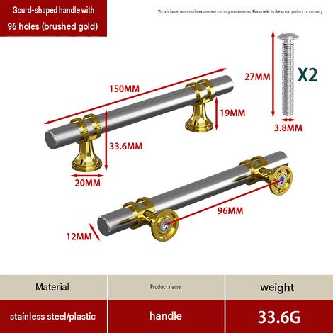 CYUNSHOP Lot de 5 poignées en T à embase évasée – Entraxe 96cm, Argent+Or bicolore, pour armoires et meubles. (1/5)