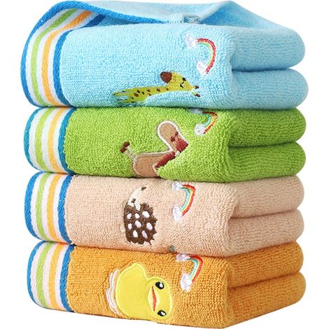 Serviettes pour le visage pour enfants, lot de 4 serviettes pour enfants, serviettes pour les mains en coton pour enfants, serviettes pour les mains de salle de bain, serviettes pour les (1/5)