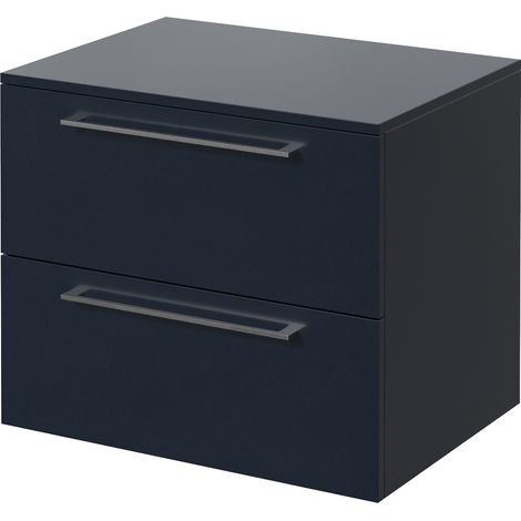 Napoli 460 Deep Blue 600mm Wall Mounted 2 Drawer Vanity Unit for Countertop Basins - 600mm - Chrome 320mm Handle