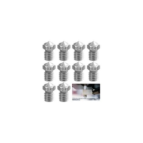 10 Pièces Buse Imprimante 3D 0.4 mm Artillery, MK8 Ender Buses en Acier Inoxydable, Buses D'imprimante Filament de 1,75 mm, Nozzle Extrudeuse Tête Compatible Creality Ender 3, Makerbot, CR- 10S