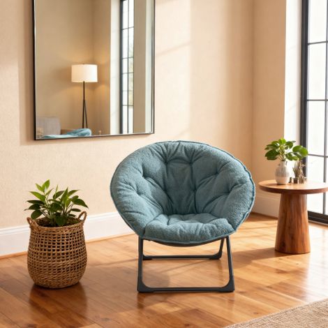 Chaise pliante en laine de mouton, forme soucoupe, chaise lune souple et portable, idéale pour les chambres, les dortoirs, les appartements, les espaces de détente, les jardins et les cours.