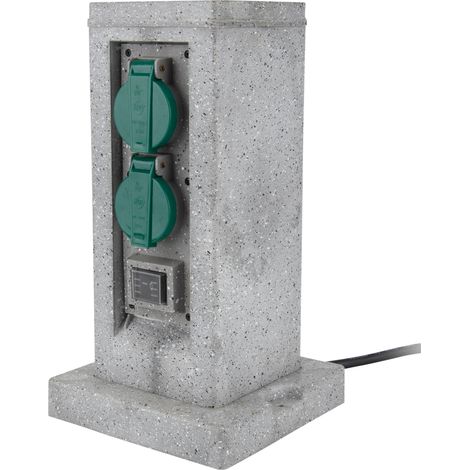 Zenitech – Borne pierre 4x16A avec 2 interrupteurs – Câble H07RN-F 5m – IP44 pour extérieur – Prise de courant complète (1/5)