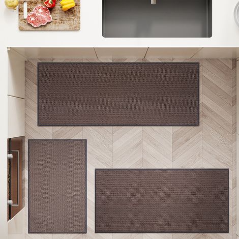 Tapis de cuisine en lin, antidérapant, lavable, envers en caoutchouc, 50 x 80 cm (environ), gris marron (1/5)