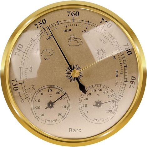 Station météo analogique - Station météo analogique pour l'intérieur et l'extérieur - Composé d'un baromètre, d'un thermomètre et d'un hygromètre - Convient pour le jardin, la chambre à coucher(Or,128 (1/5)