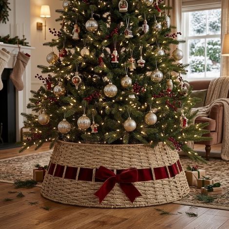 Natural Wicker Bow Christmas Tree Skirt