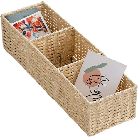 Panier de rangement en osier, divisé en trois compartiments modernes-taille22x6x4pouce