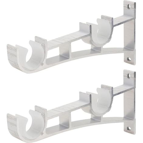 (Blanc) 2pcs Tringle à Rideau Supports en Alliage d'aluminium Double Support PorteTringle à Rideaux. (1/5)