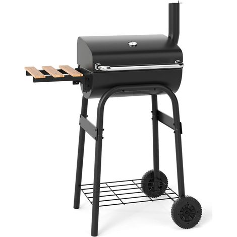 Barbecue portatile a carbonella con tavolo laterale pieghevole 60/84,5 x 49 x 110,5 cm per uso esterno metallo nero 200017364