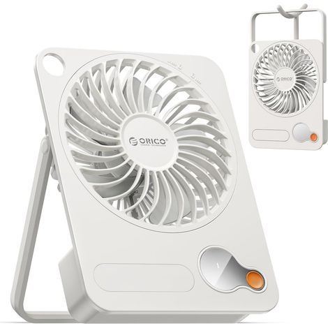 Ventilateur de Bureau avec Veilleuse LED, 2-en-1 Chevet, 3600mAh 14h Autonomie, 4 Vitesses, Rotation 360°, USB-C Silencieux, pour Chambre Nuit Lecture Détente Canicule - Blanc (1/5)