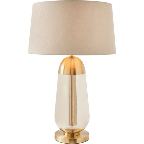 Visconte Bacoli Table Lamp Glass Base With Ivory Tapered Shade - Brass,Champagne (1/5)
