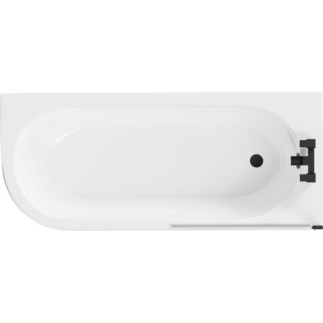 Wholesale Domestic Arc 1700mm x 750mm Right Hand Curved Shower Bath with Matt Black Bath Screen and White Acrylic Front Bath Panel (1/5)