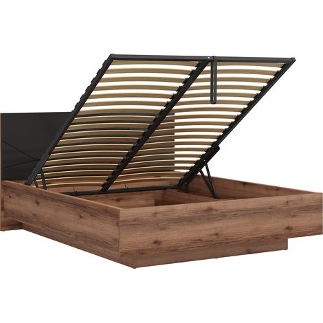 Cama canapé 160x200 con somier incluido Sven Negro y Madera (1/4)