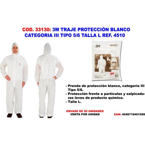 Tuta protettiva bianca 3M categoria III tipo 5/6 L riferimento 4510