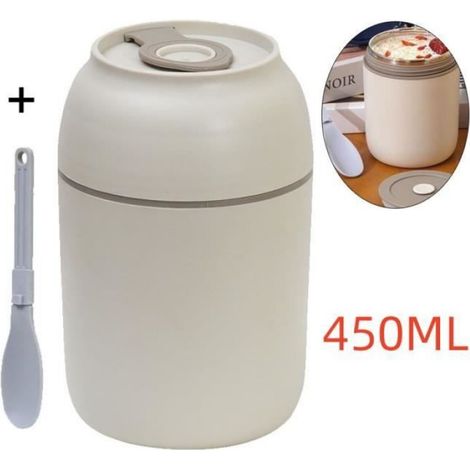 Boîte Alimentaire Isotherme - Inoxydable - Beige - 450ML - Cuillère Pliable - Pour École et Bureau (1/4)